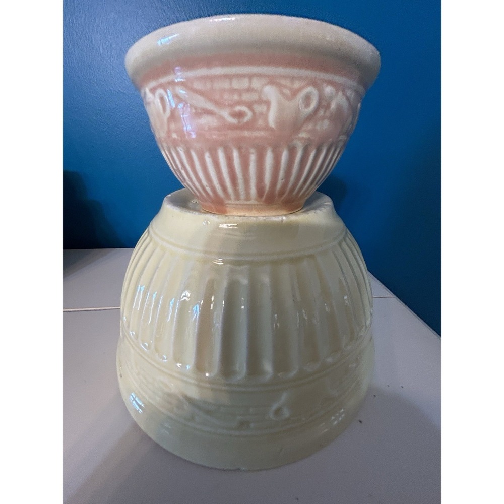 Roseville Pottery Mixing Bowels Large And Small. Yellow And Pink No Crazing Note